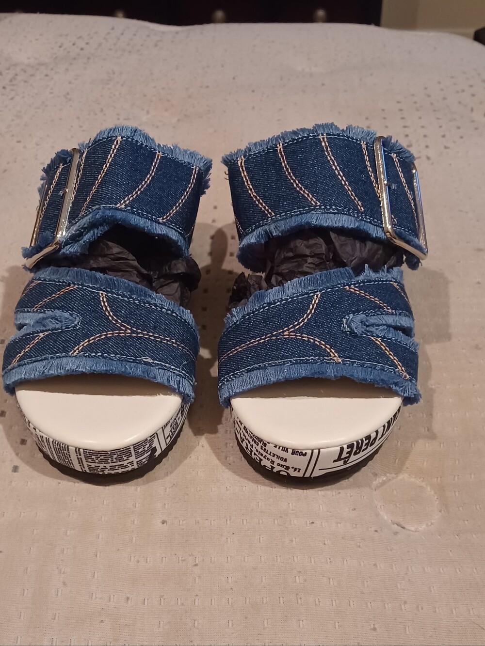 Denim Buckle Platform Slide Sandals - Blue - Picture 5 of 5